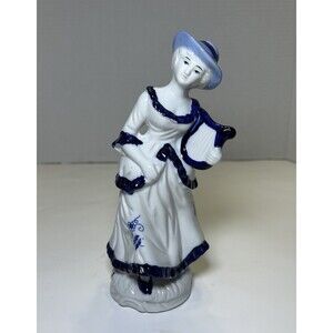 Vintage Victorian/Colonial Porcelain Women Playing Instrument Figurine